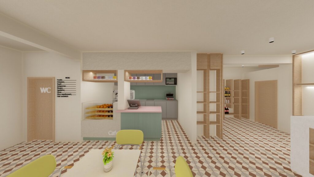 Αναψυκτήριο στην Τήνο με minimal και μοντέρνο εσωτερικό χώρο σχεδιασμένο από το SCale Design Studio.