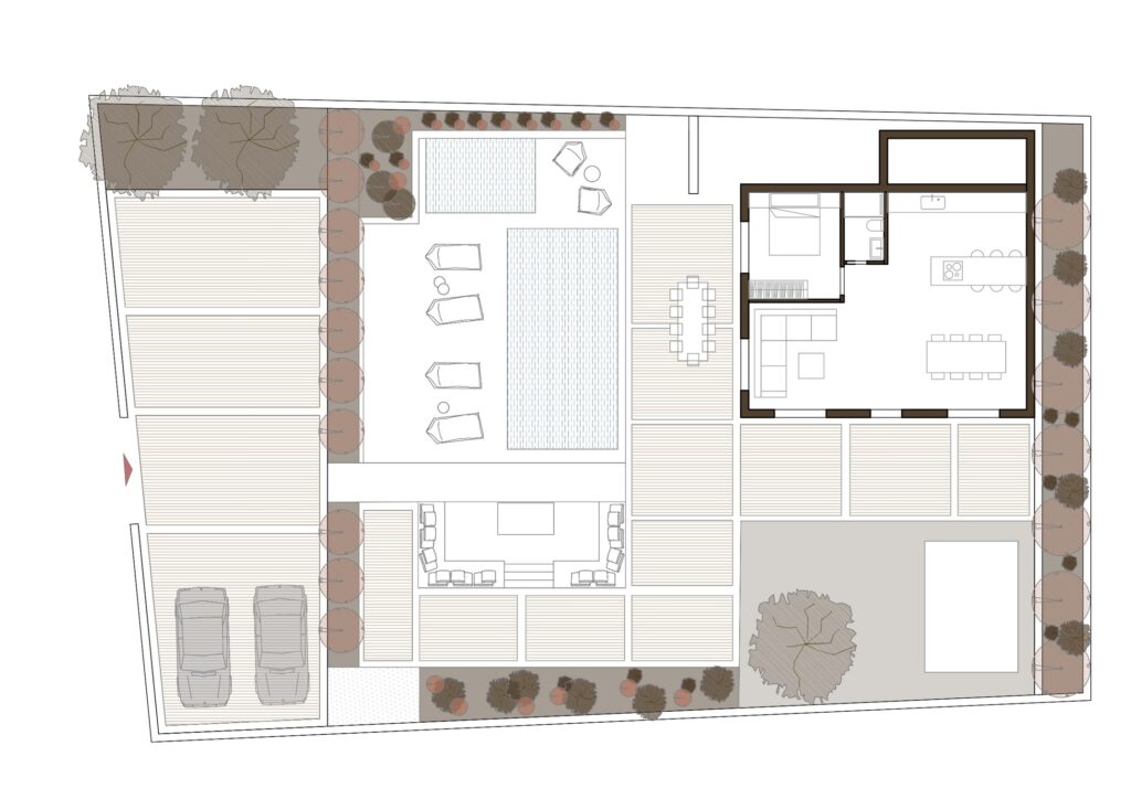 Κάτοψη εξωτερικής διαμόρφωσης και εσωτερικών χώρων κατοικίας στη Χαλκιδική από το SCale Design Studio.