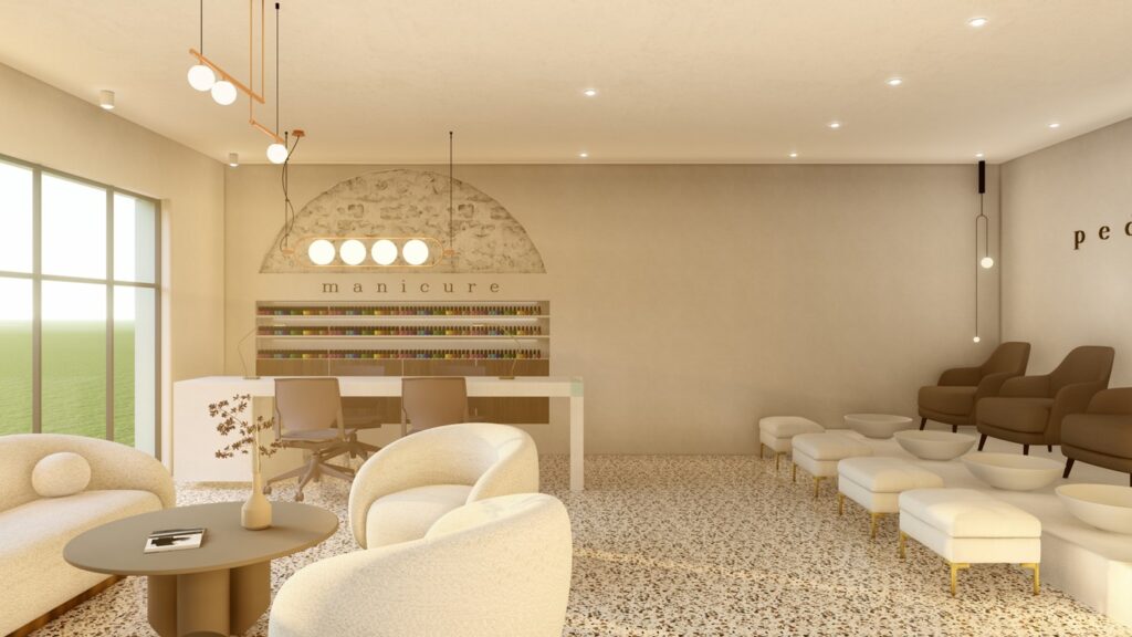 Χώρος manicure στο Κέντρο Αισθητικής Θεσσαλονίκης από το SCale Design Studio. Minimal σχεδιασμός και κομψότητα σε γήινες αποχρώσεις.