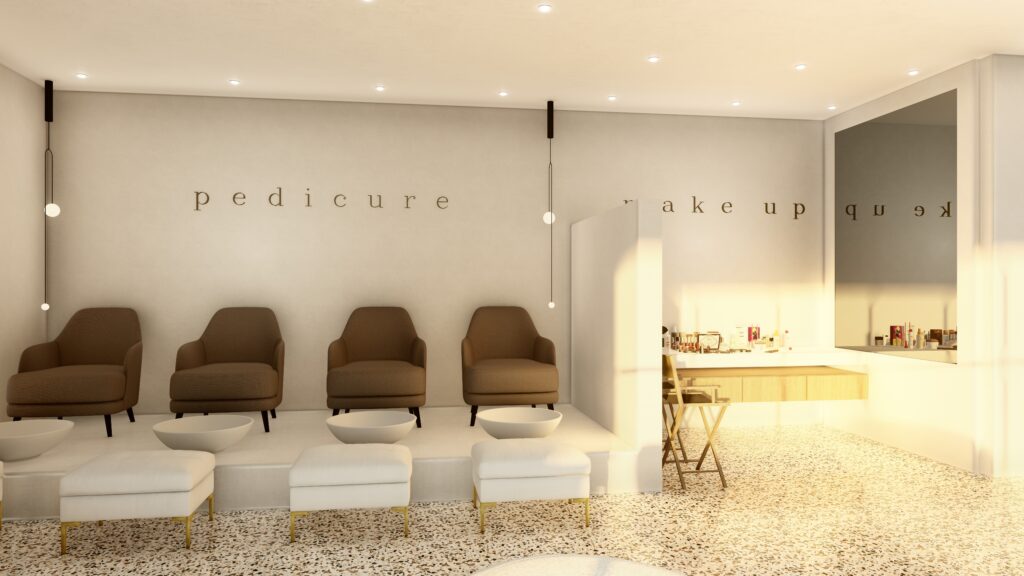 Χώρος pedicure στο Κέντρο Αισθητικής Θεσσαλονίκης από το SCale Design Studio. Μοντέρνος σχεδιασμός και λειτουργικότητα με minimal γραμμές.