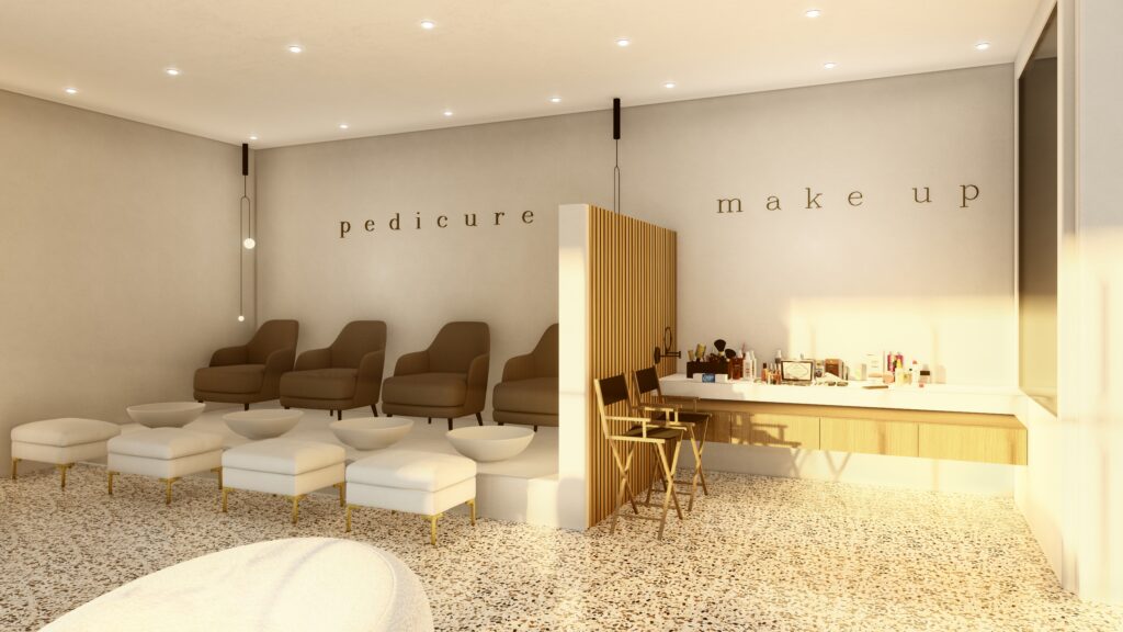 Χώρος pedicure και make up στο Κέντρο Αισθητικής Θεσσαλονίκης από το SCale Design Studio. Μοντέρνος σχεδιασμός και minimal αισθητική.