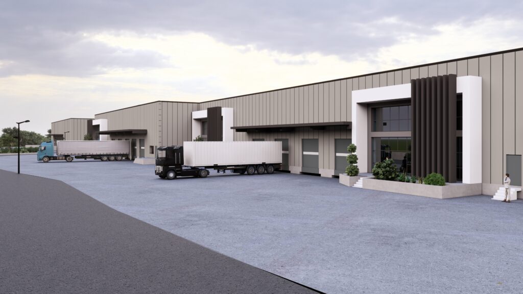 Σύγχρονος χώρος logistics στην Αττική με φορτηγά στους σταθμούς φόρτωσης και εκφόρτωσης.